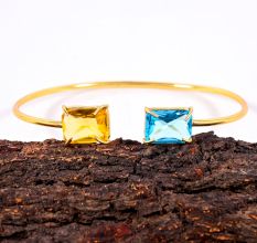 Handmade Brass Adjustable Bracelet with Crystal Stones for Women 22k Gold Plated